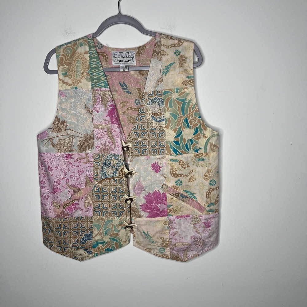 Take Away Pure Love Vest‎ Small Pink Teal Patchwork Batik Boho Rope Ties